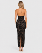 Evangeline Lace Halter Backless Maxi Dress
