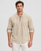 Mateo Lace Up Long Sleeve Henley Shirt