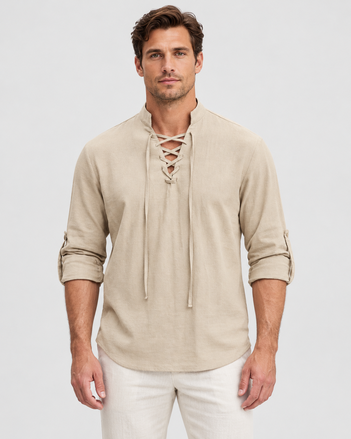 Mateo Lace Up Long Sleeve Henley Shirt