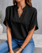 Celeste Chiffon V-Neck Short Sleeve Blouse