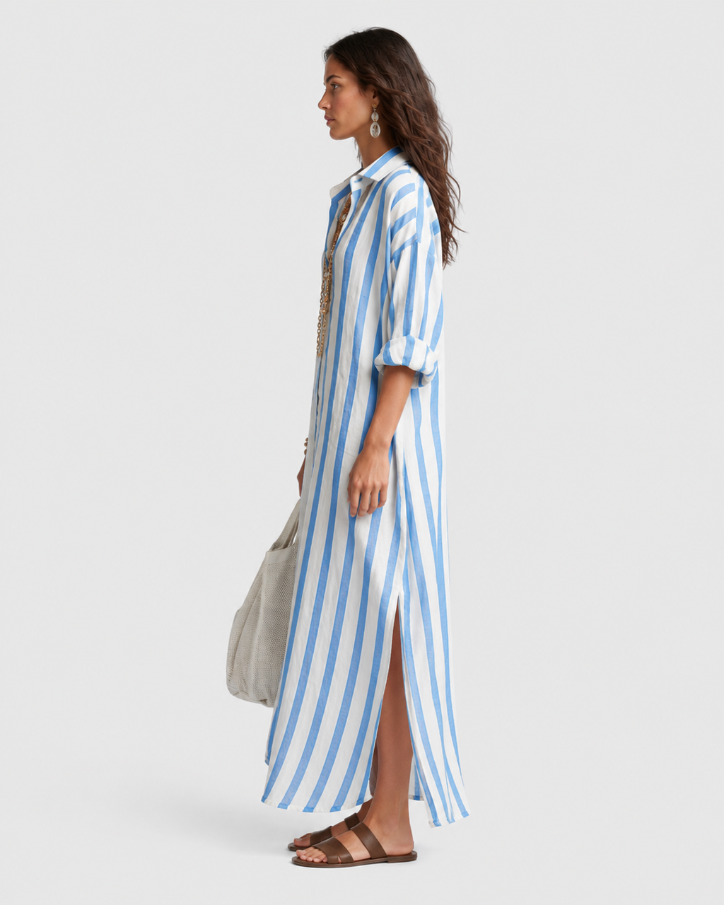 Sienna Striped Casual Summer Maxi Shirt Dress