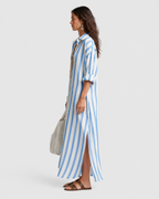 Sienna Striped Casual Summer Maxi Shirt Dress