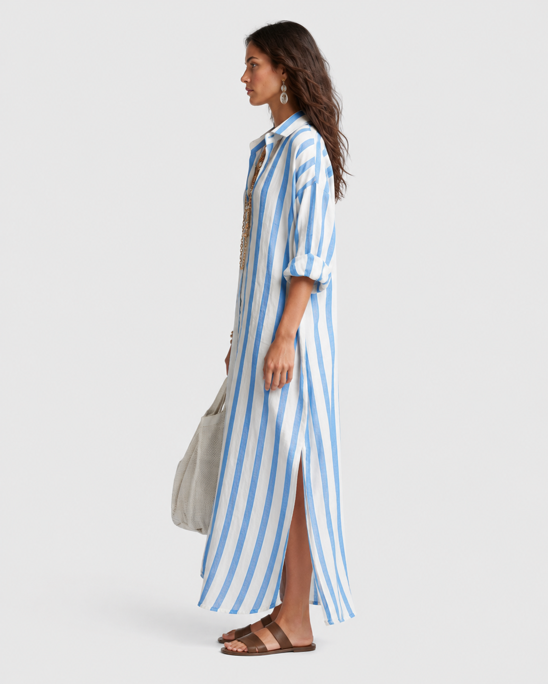 Sienna Striped Casual Summer Maxi Shirt Dress