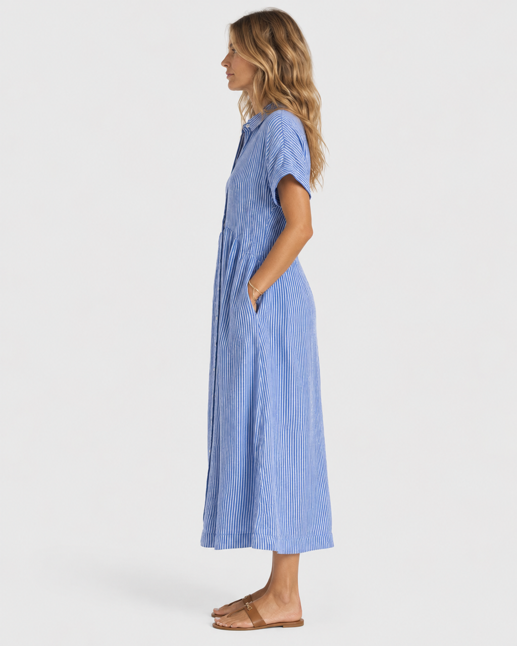 Audrey Striped Short Sleeve Summer Shirt Dress