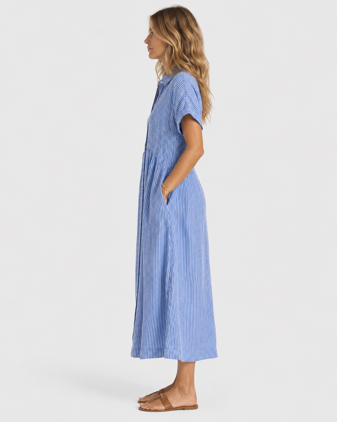 Audrey Striped Short Sleeve Summer Shirt Dress