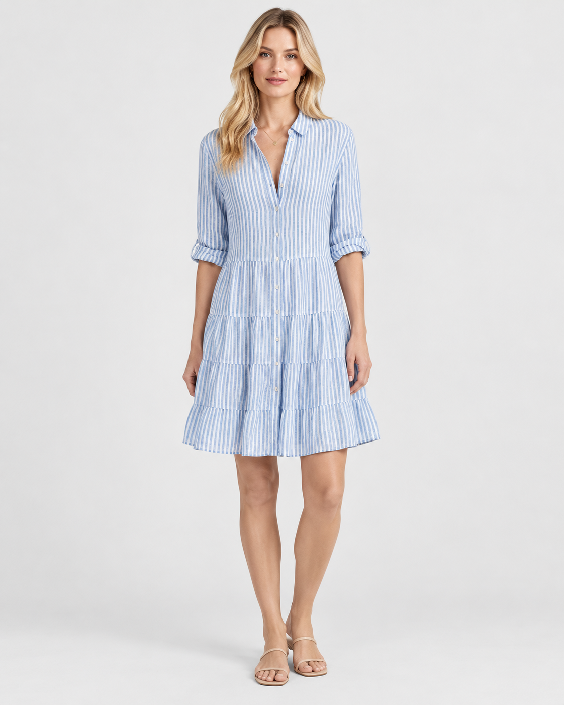 Evelyn Striped Linen-Look Midi Shirt Dress