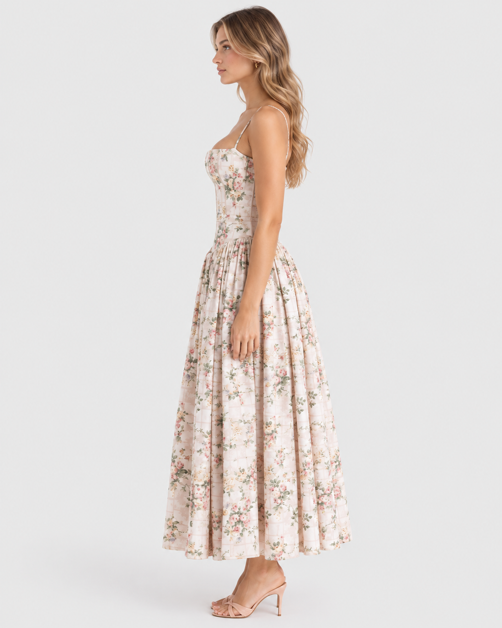 Aria Floral Print Corset Midi Dress