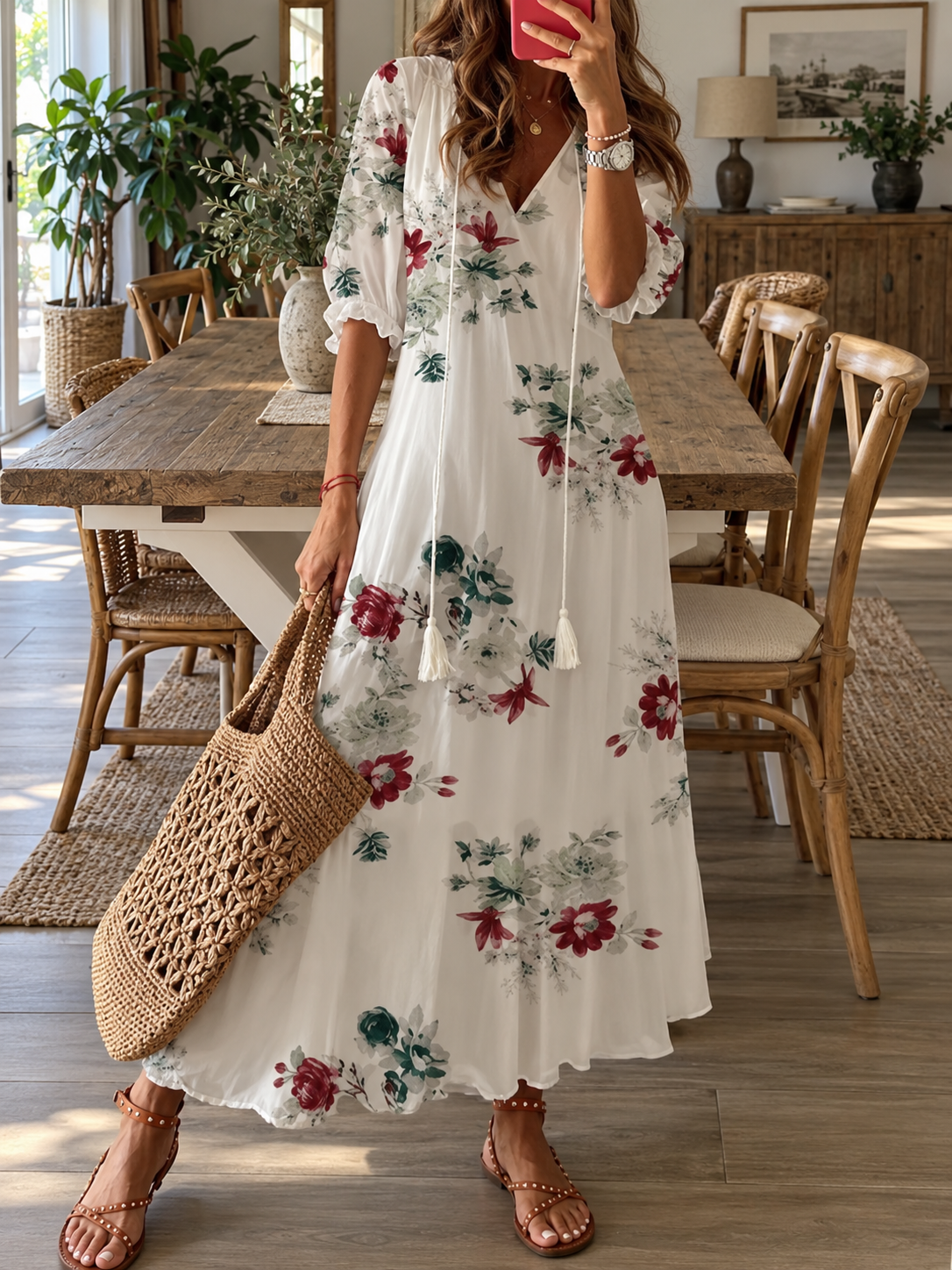Isla Printed Boho V-Neck Maxi Dress