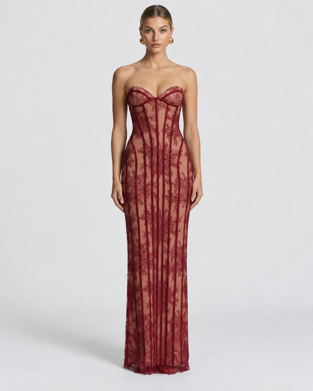 Isabella Lace Corset Strapless Maxi Dress