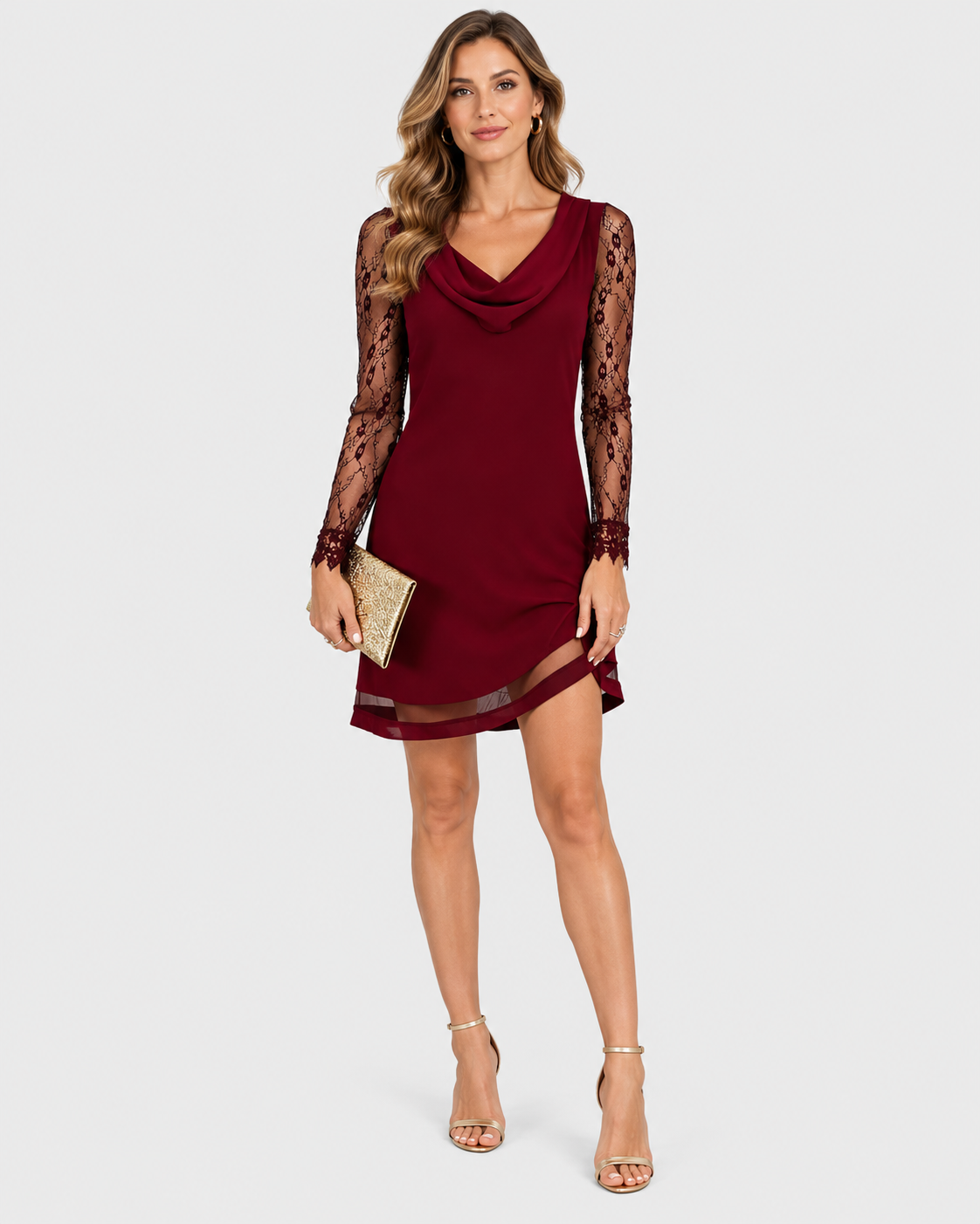 Genevieve Lace Sleeve Cocktail Party Mini Dress