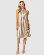 Genevieve Pleated Halter Neck Midi Dress