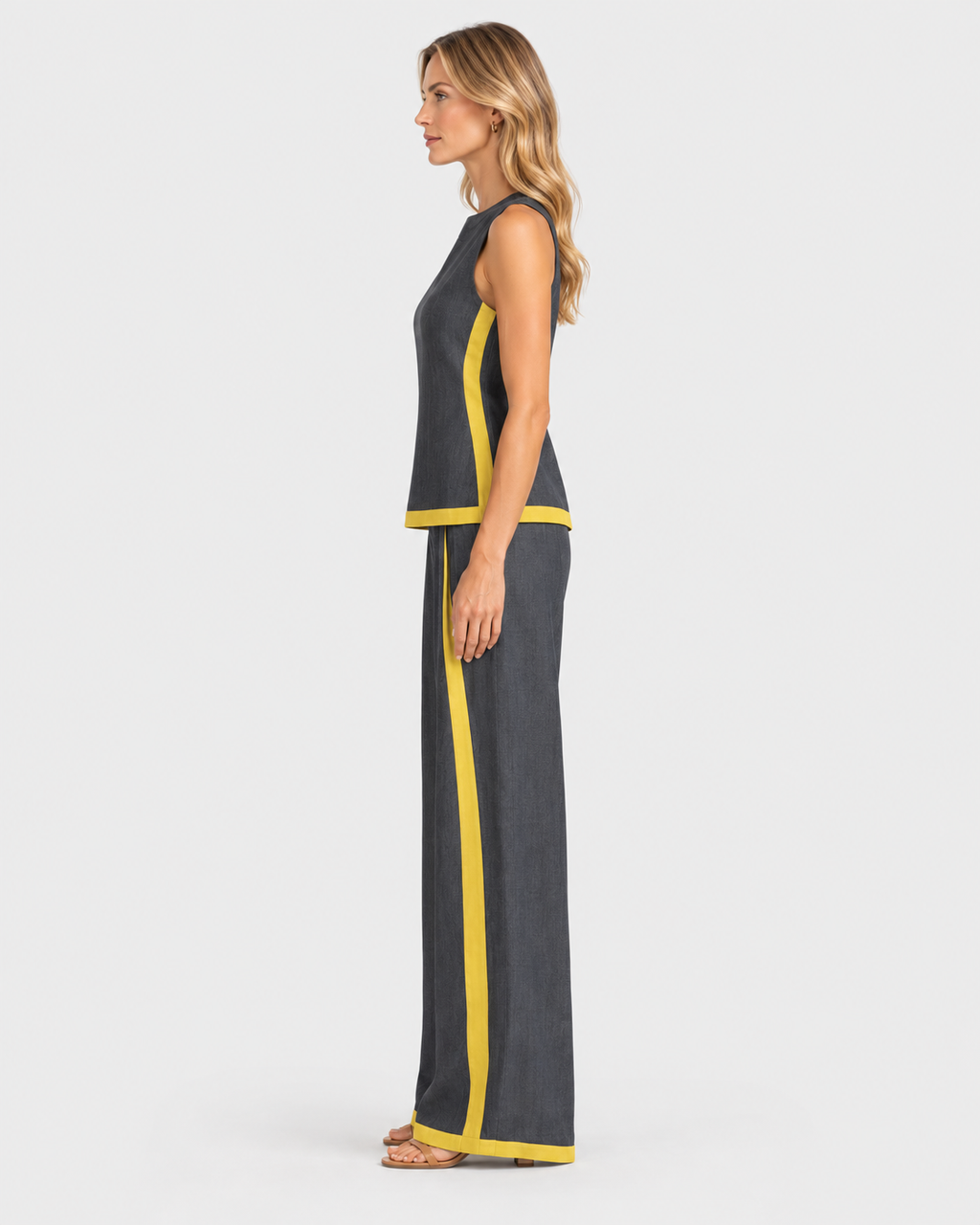 Genevieve Sleeveless Top & Contrast Trim Wide-Leg Trouser Set
