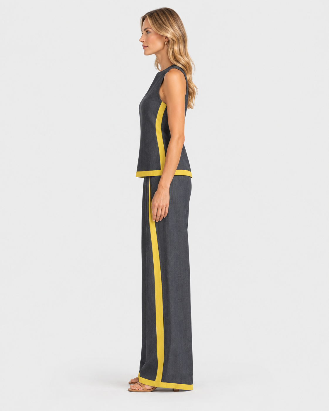 Genevieve Sleeveless Top & Contrast Trim Wide-Leg Trouser Set