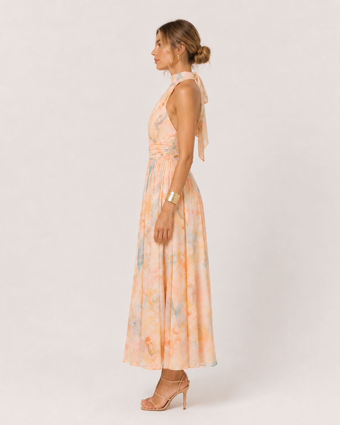 Elise Pleated Floral Halter Maxi Dress