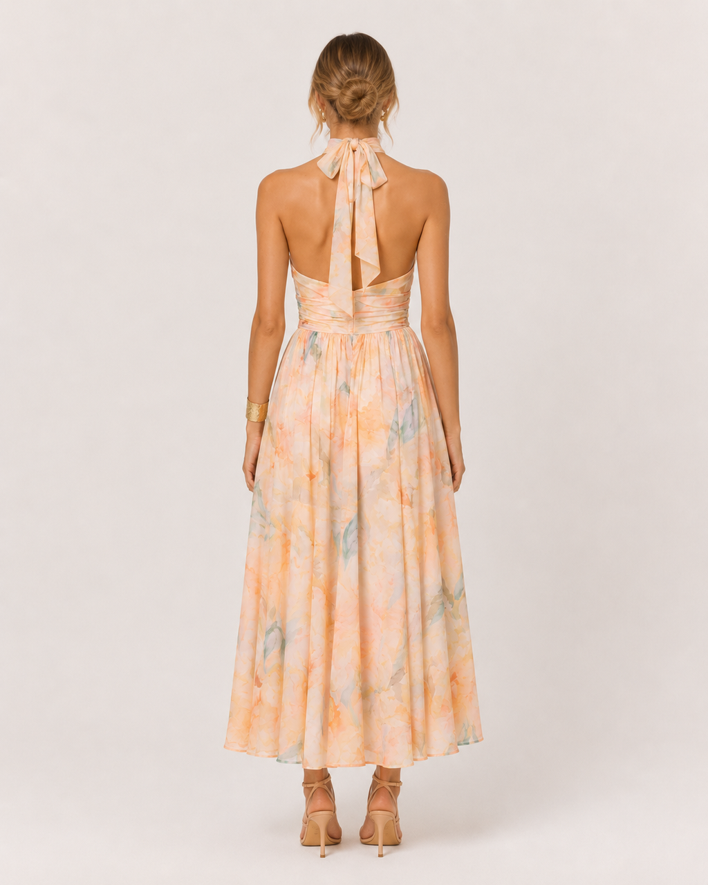 Elise Pleated Floral Halter Maxi Dress
