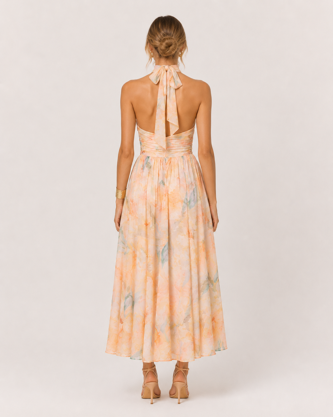 Elise Pleated Floral Halter Maxi Dress