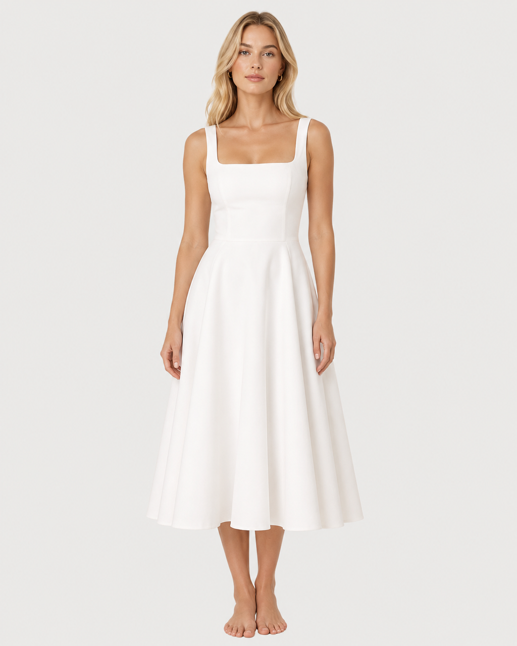 Evelyn Square-Neck A-Line Midi Dress