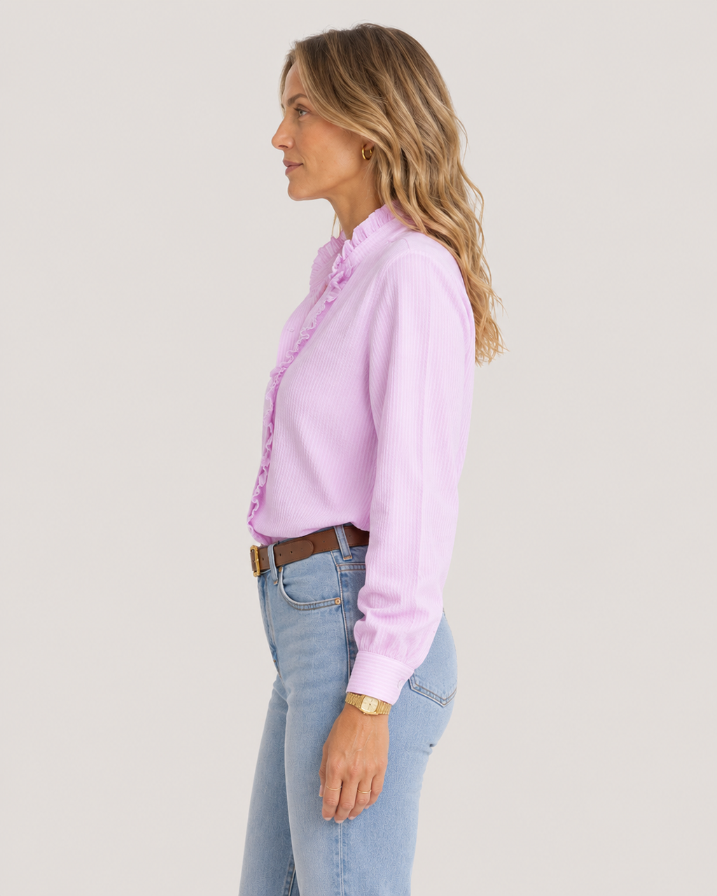 Camille Ruffle-Front Long-Sleeve Blouse