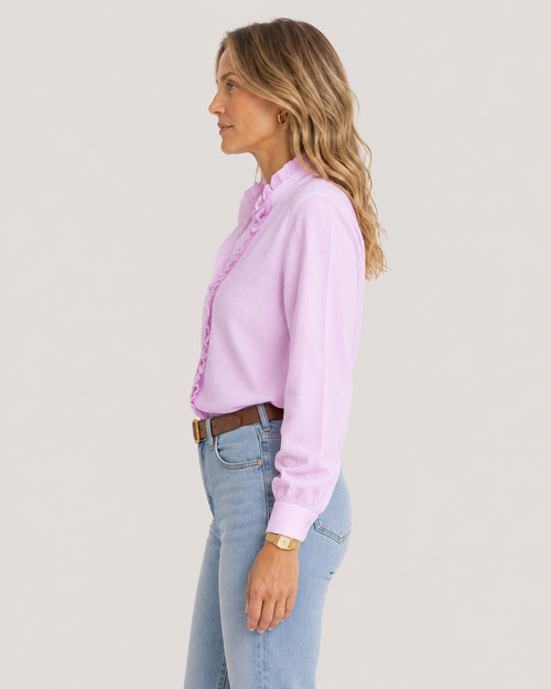 Camille Ruffle-Front Long-Sleeve Blouse