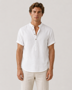 Mason Relaxed Short-Sleeve Linen Henley Shirt