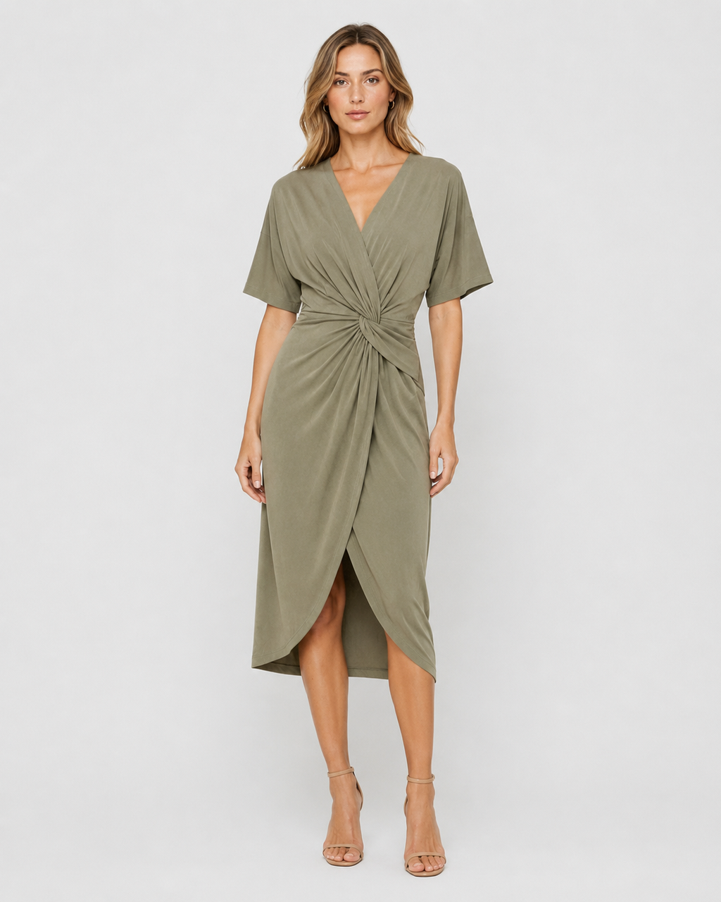 Elena Twist-Front Wrap Midi Dress