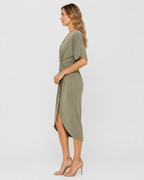 Elena Twist-Front Wrap Midi Dress