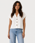 Bianca Relaxed Linen V-Neck Button Blouse