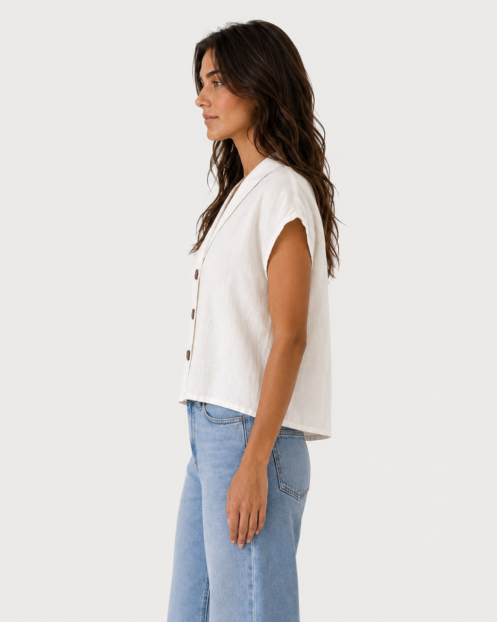 Bianca Relaxed Linen V-Neck Button Blouse