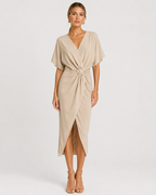 Elara Twist-Front Wrap Midi Dress