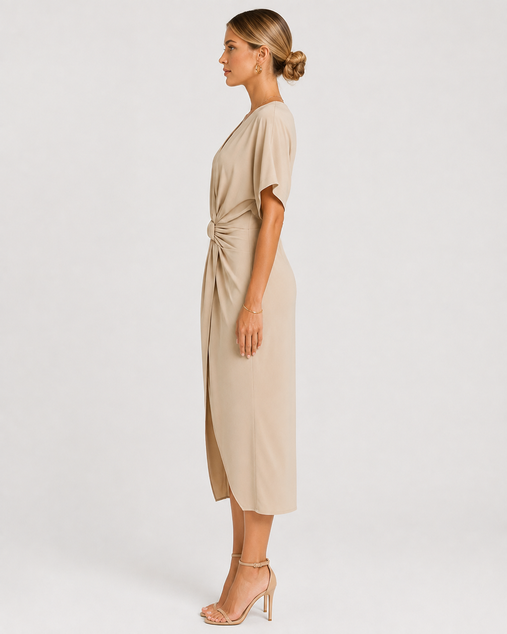 Elara Twist-Front Wrap Midi Dress