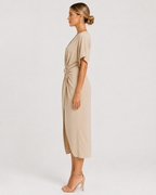 Elara Twist-Front Wrap Midi Dress