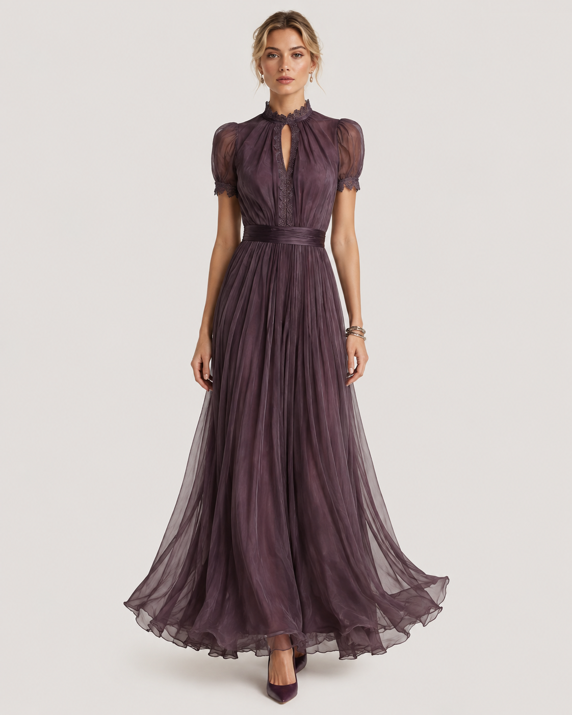 Camilla Pleated High-Neck Maxi Dress