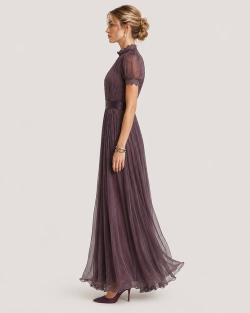 Camilla Pleated High-Neck Maxi Dress