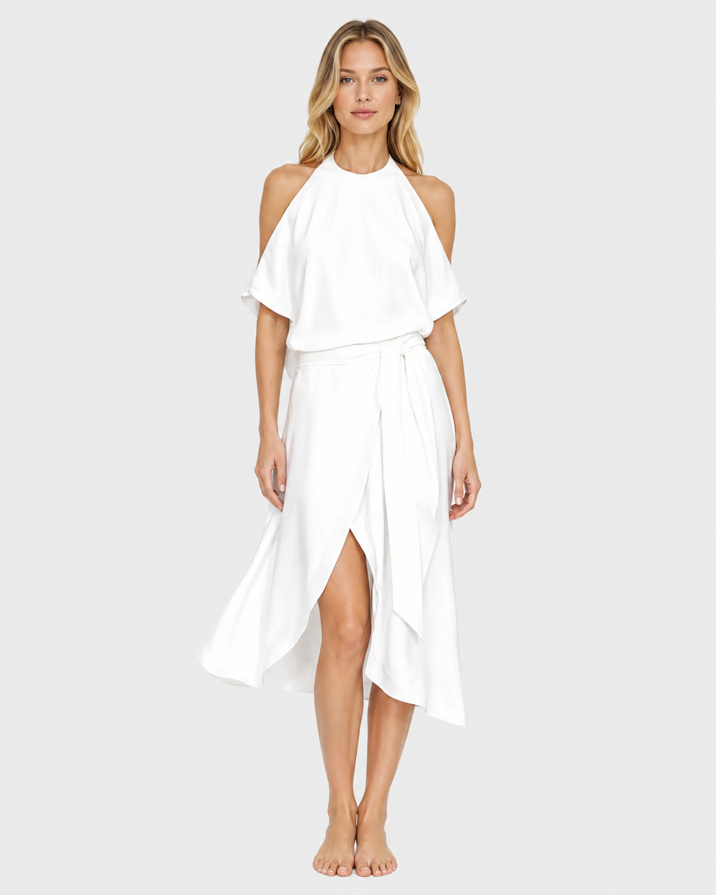 Celeste Halter Cold-Shoulder Midi Dress