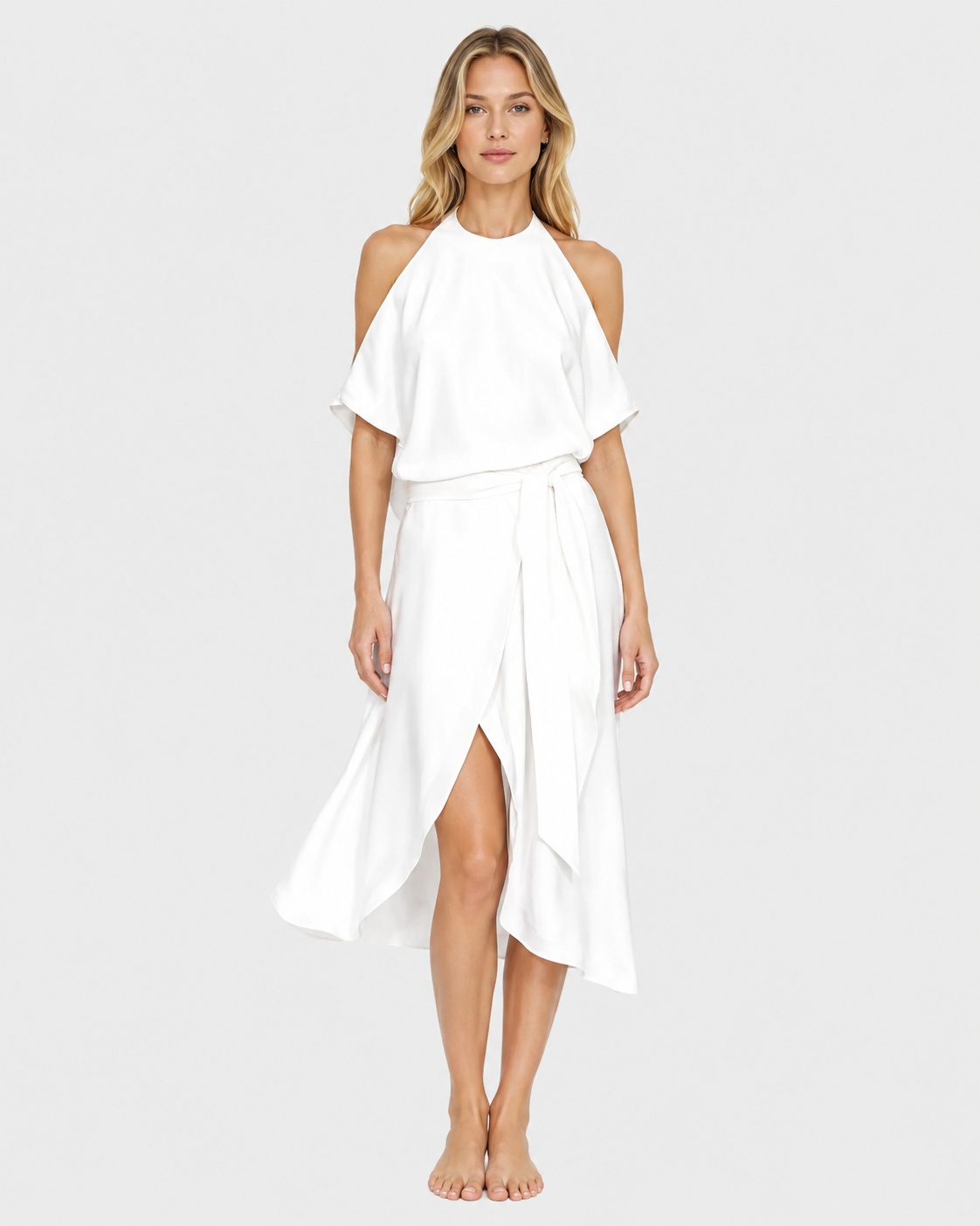 Celeste Halter Cold-Shoulder Midi Dress
