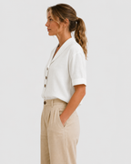 Freya Linen-Look Short Sleeve Lapel Blouse