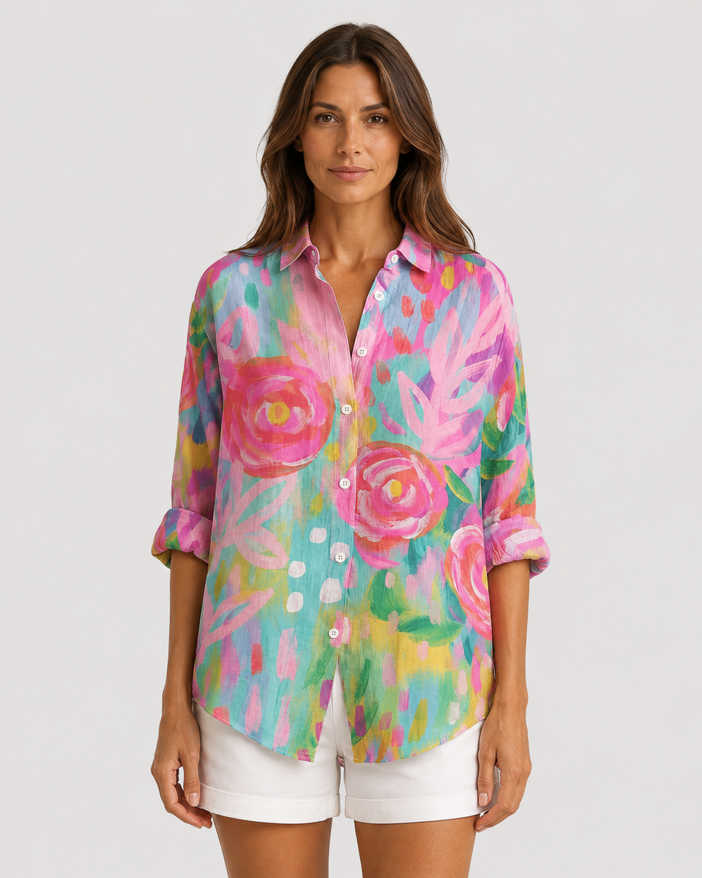 Celeste Artistic Printed Button-Down Long Sleeve Blouse