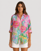 Celeste Artistic Printed Button-Down Long Sleeve Blouse