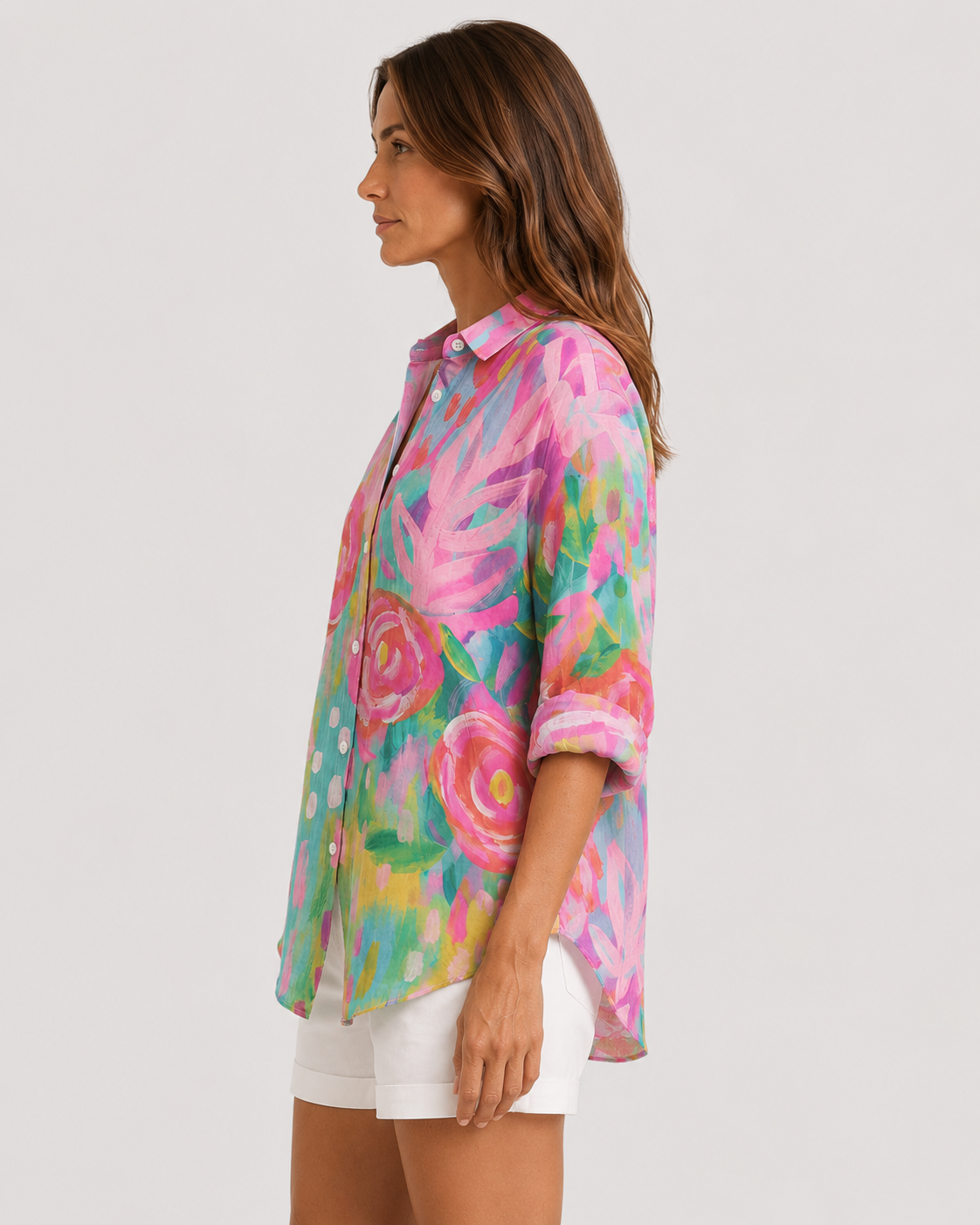 Celeste Artistic Printed Button-Down Long Sleeve Blouse