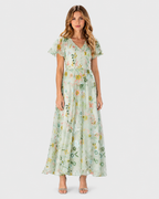Clara Floral Flutter Sleeve V-Neck Maxi Dress