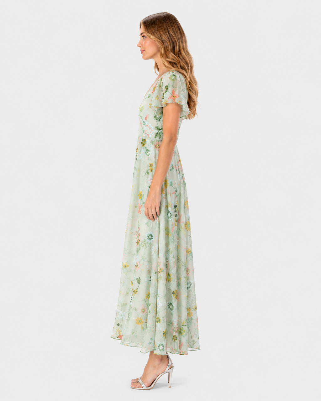 Clara Floral Flutter Sleeve V-Neck Maxi Dress