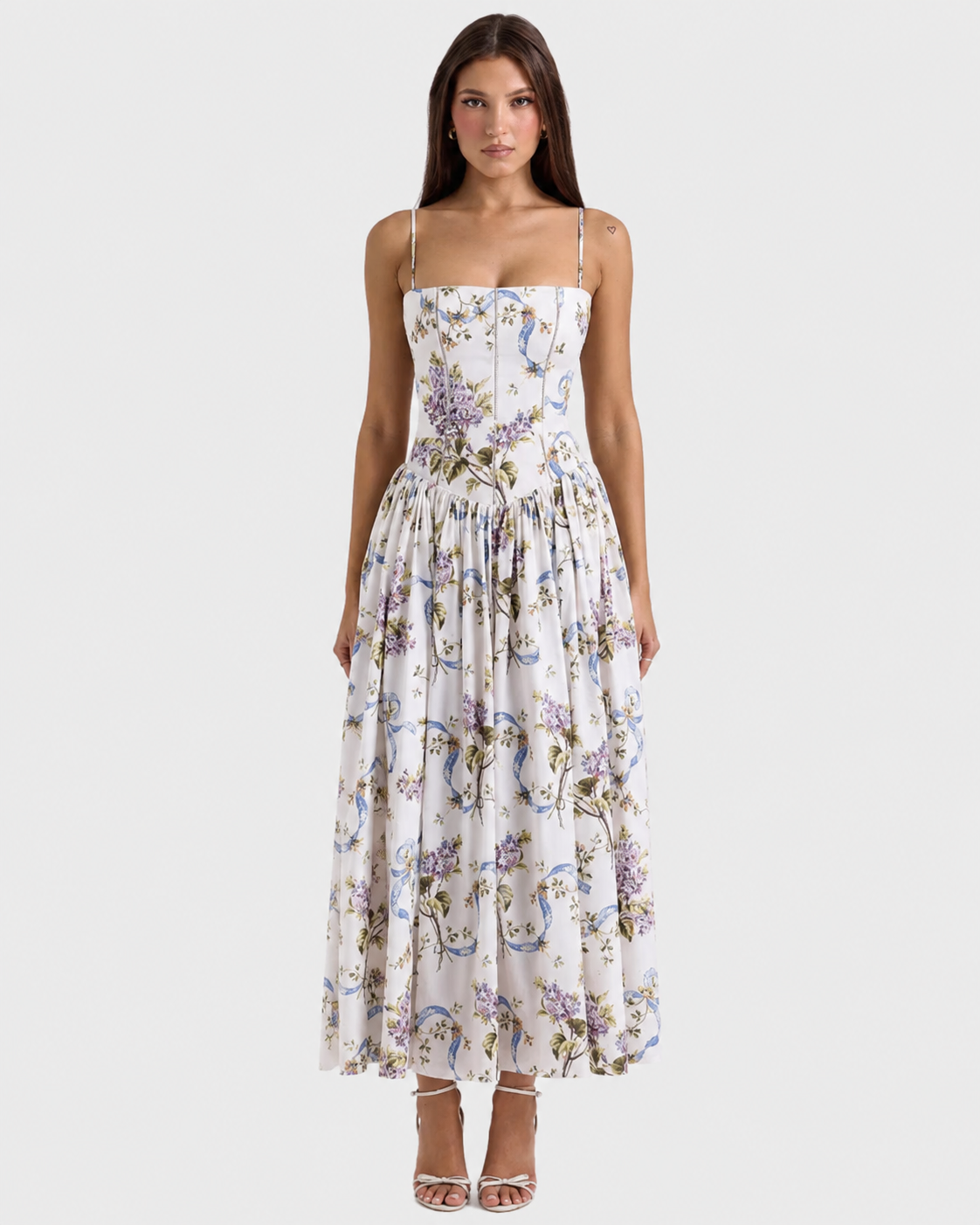 Genevieve Pleated Strapless Sweetheart Midi Dress