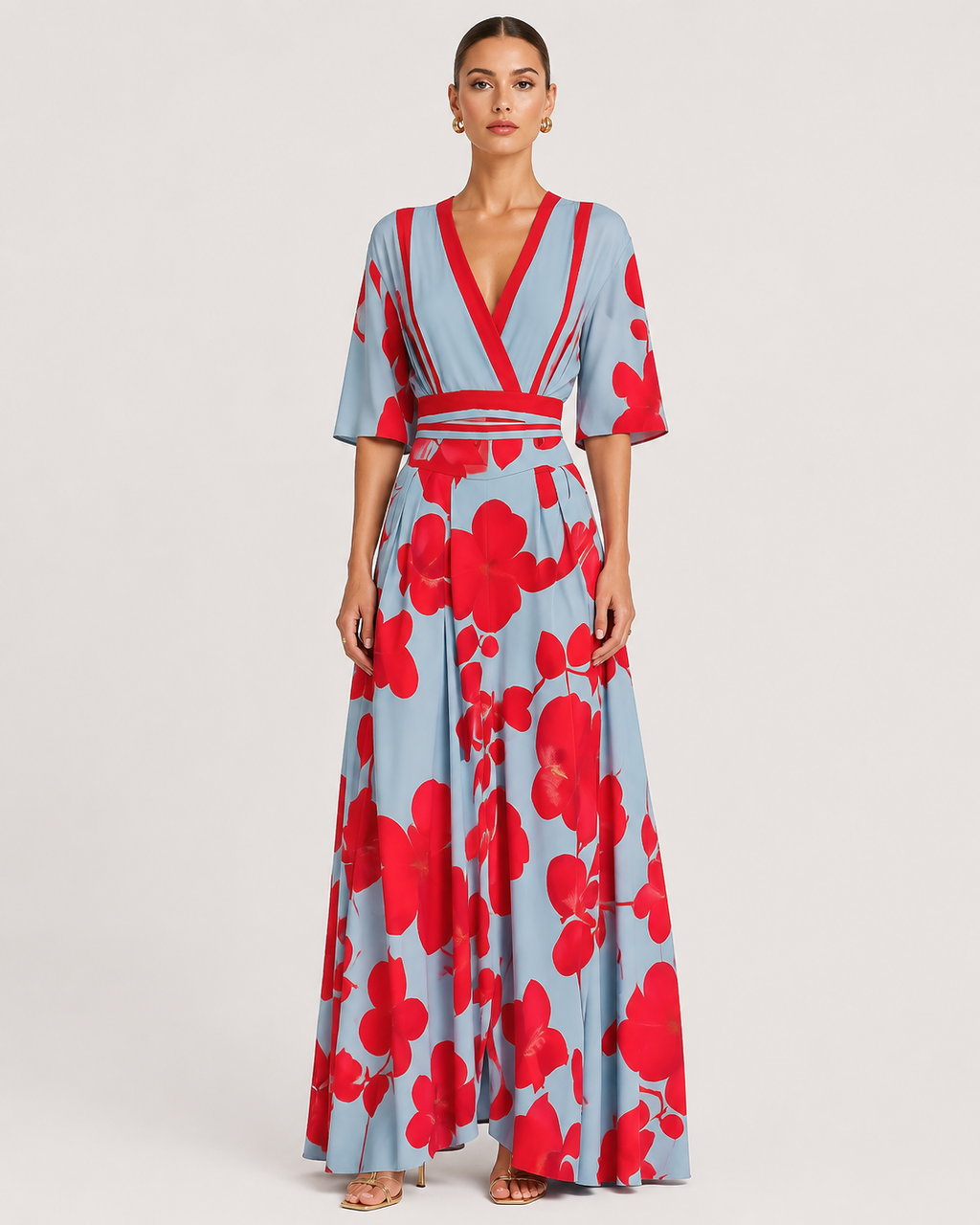 Rosalie Floral Kimono Sleeve V-Neck Maxi Dress