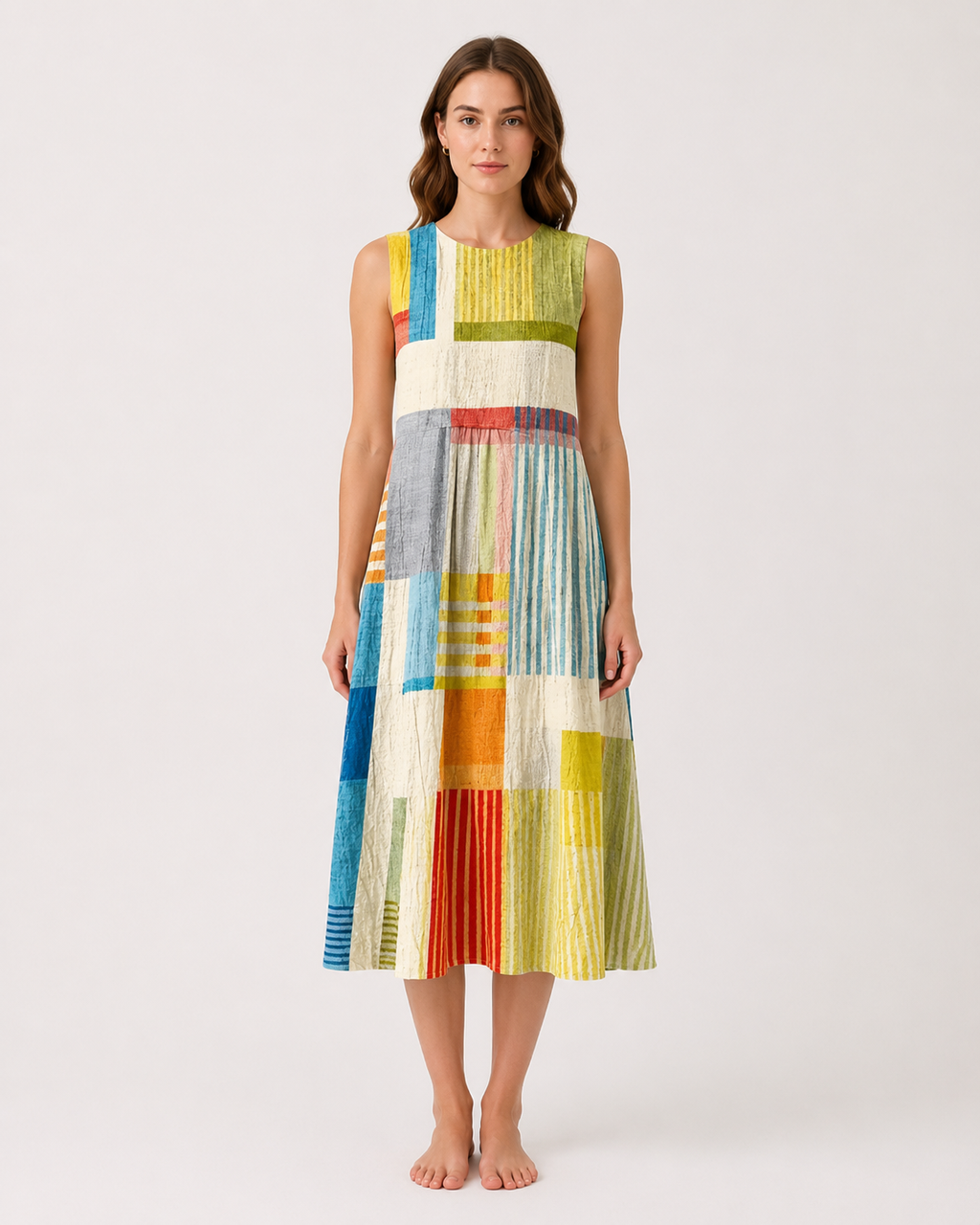 Celeste Geometric Printed Sleeveless Midi Dress