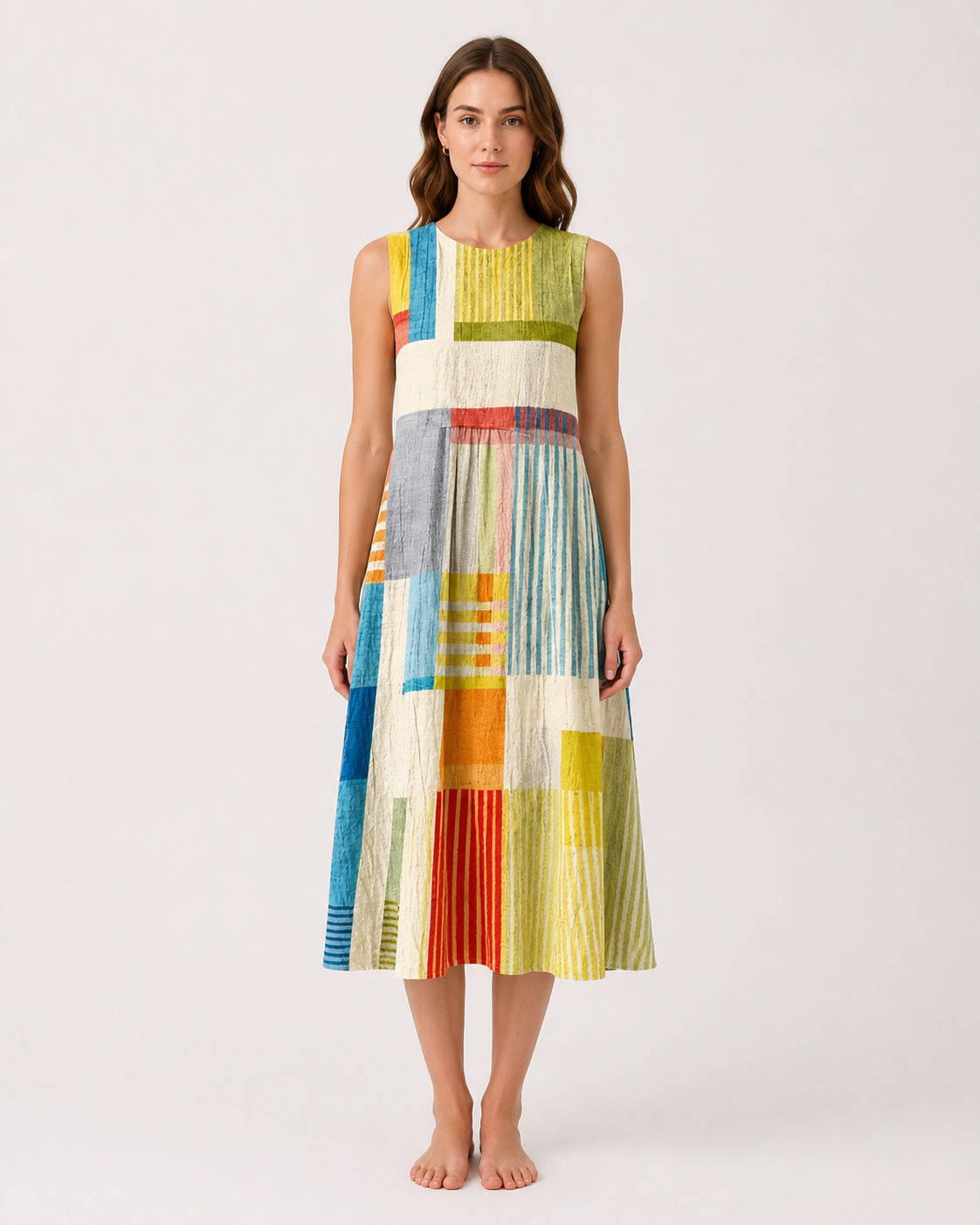 Celeste Geometric Printed Sleeveless Midi Dress