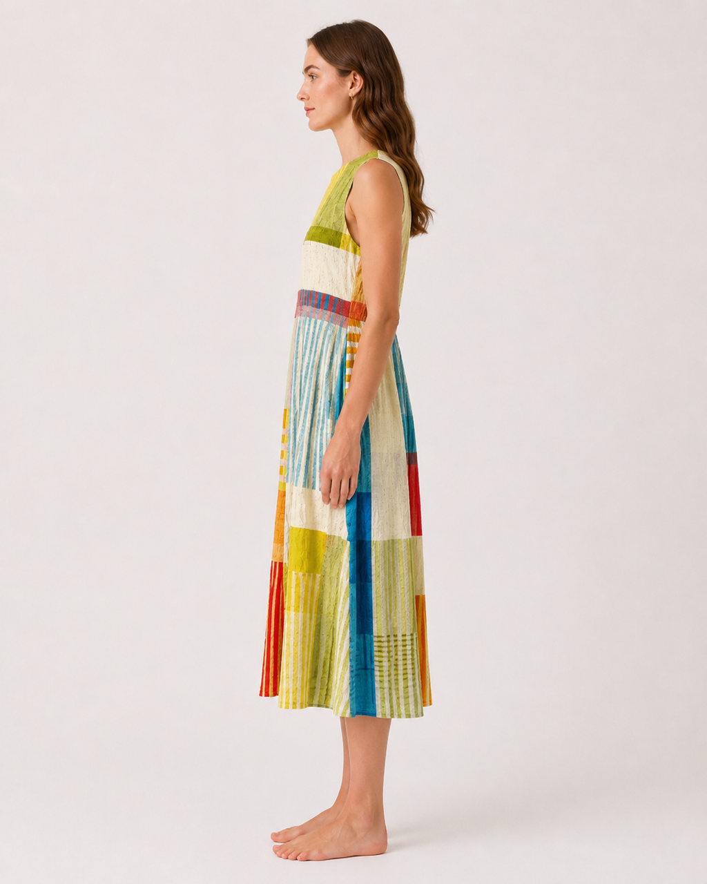 Celeste Geometric Printed Sleeveless Midi Dress