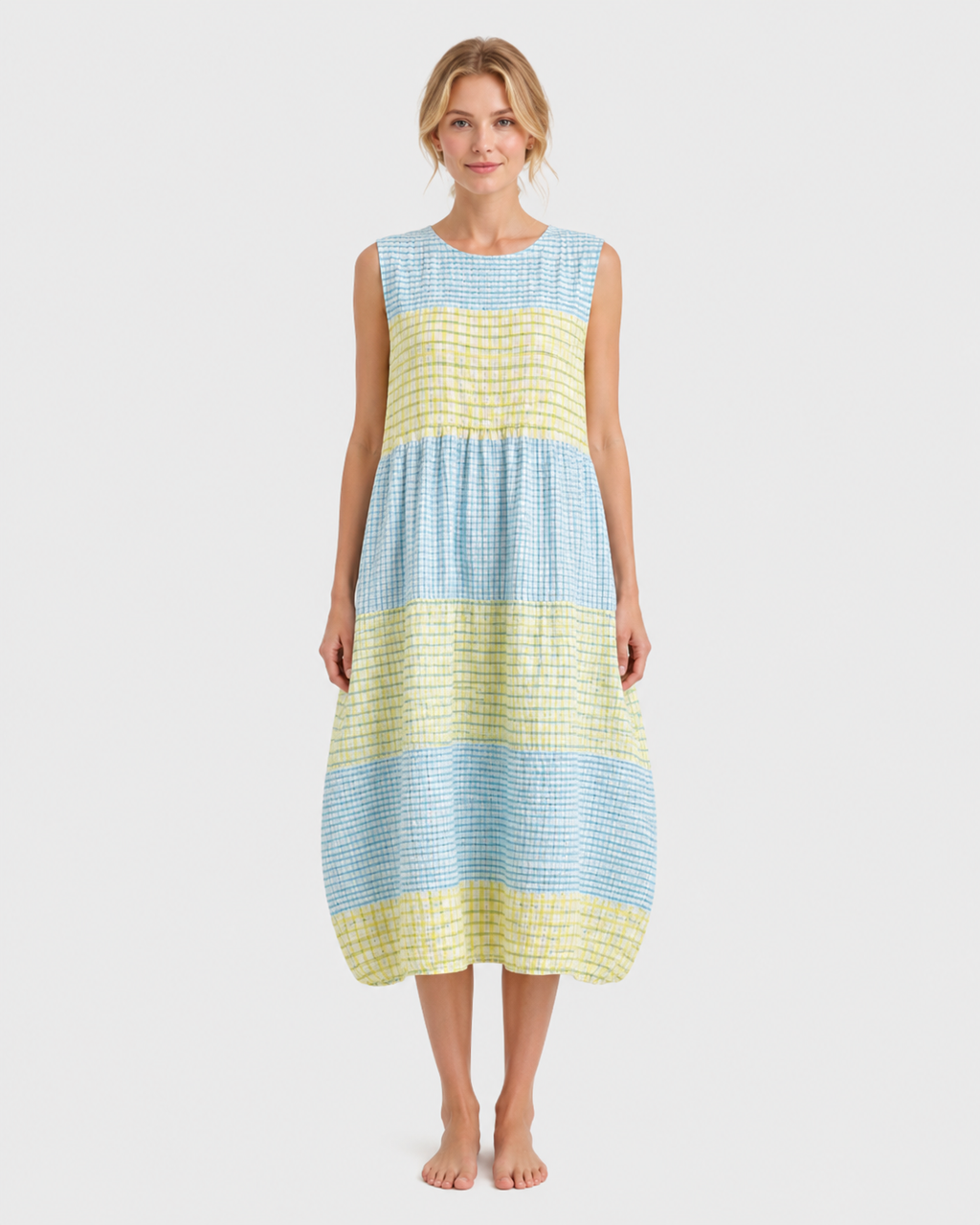 Evelyn Striped Sleeveless Knee-Length Midi Dress