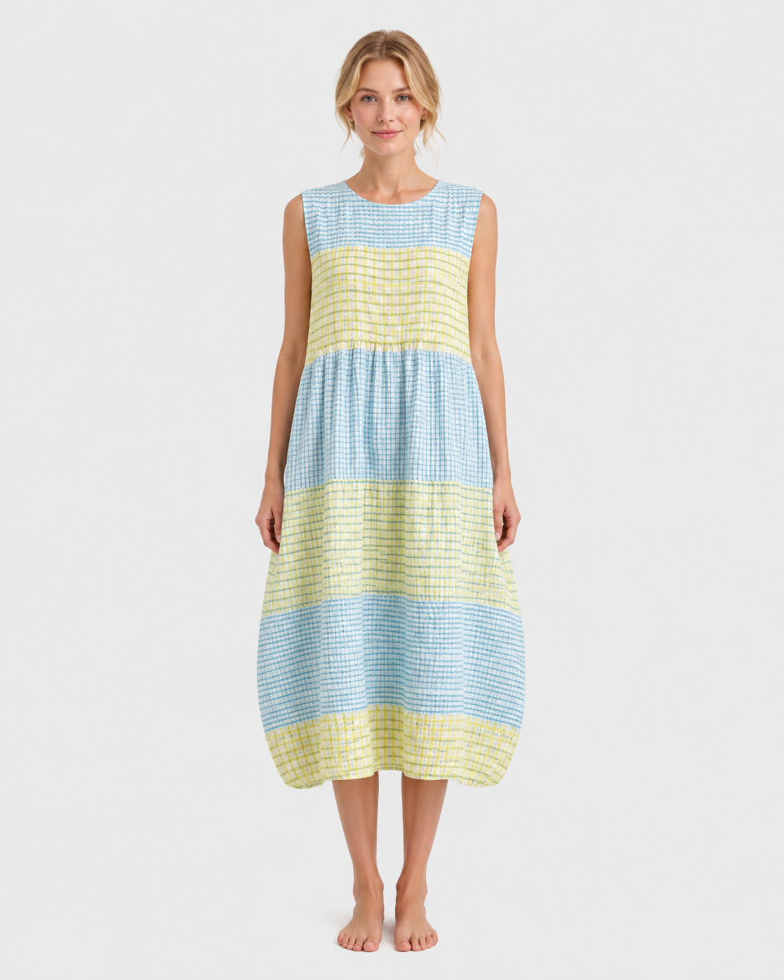 Evelyn Striped Sleeveless Knee-Length Midi Dress