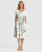 Iris Floral Pleated Short Sleeve Midi Dress