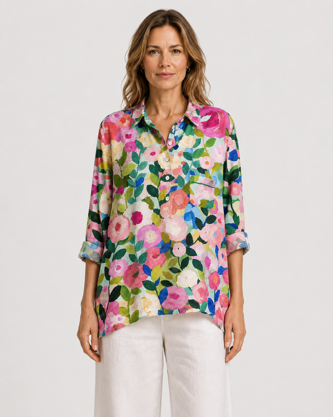 Margot Floral Printed Lightweight Long Sleeve Blouse